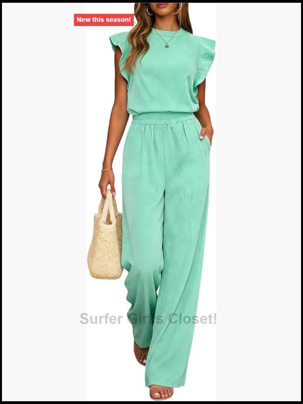 Ruffle Cap Sleeve Top Wide Leg Pants Matching Set Lounge Travel Vacation